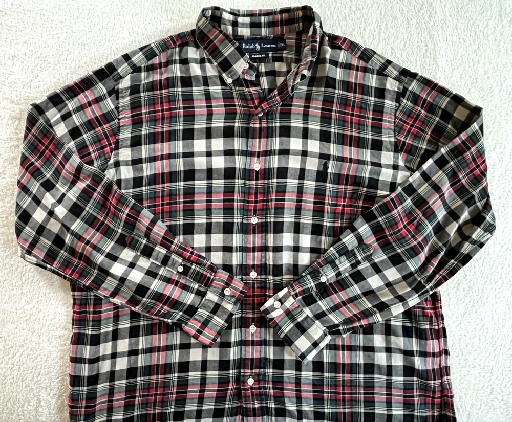 Ralph Lauren Classic Fit Button Down Plaid Flannel Shirt Mens XL Pony Logo